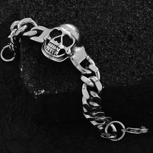 New! MEN'S Titanium Steel Skull Bracelet. 7.5" - Picture 2 of 4